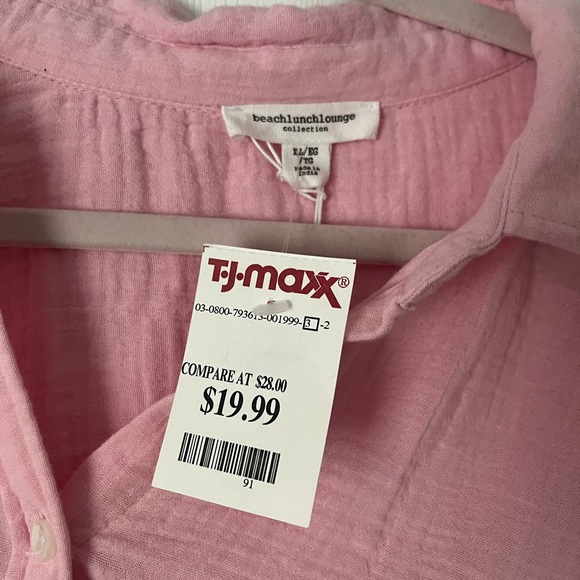 Beach Lunch Lounge Collection Pink Button Down Shirt Size XL NWT - Picture 2 of 3